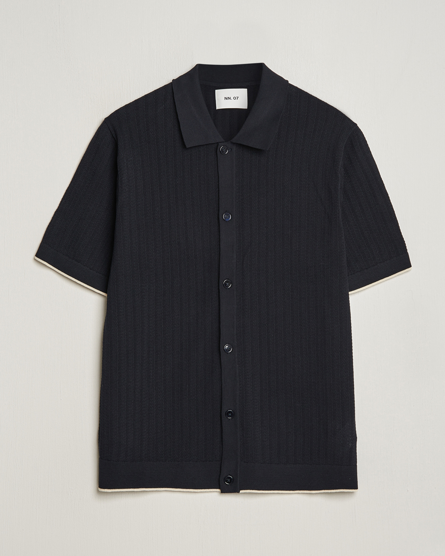Uomini | Camicie | NN07 | Nalo Structured Knitted Short Sleeve Shirt Navy Blue