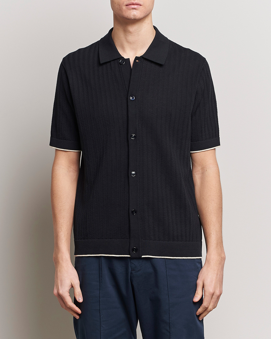 Uomini | Camicie | NN07 | Nalo Structured Knitted Short Sleeve Shirt Navy Blue