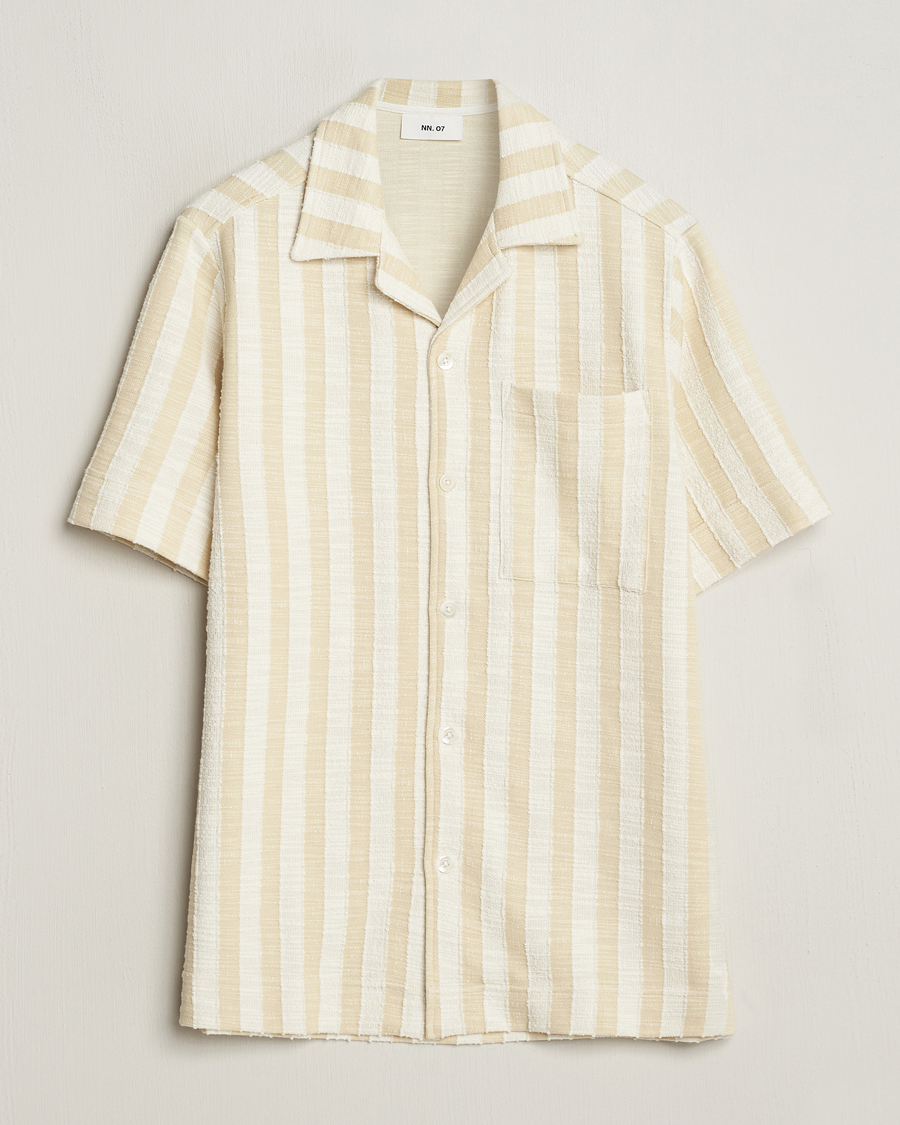 Uomini | Camicie | NN07 | Julio Striped Short Sleeve Shirt Khaki/White