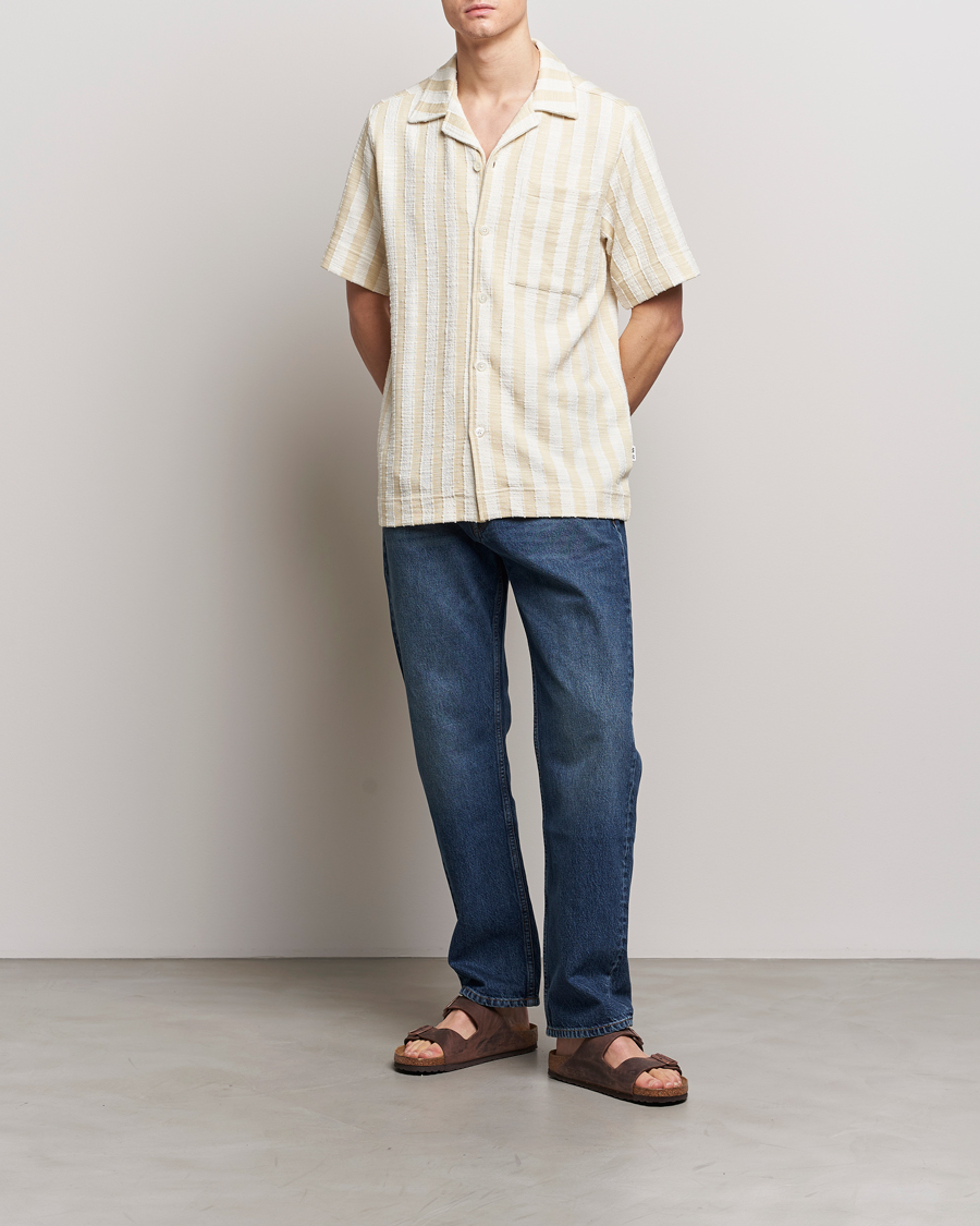 Uomini | Camicie | NN07 | Julio Striped Short Sleeve Shirt Khaki/White