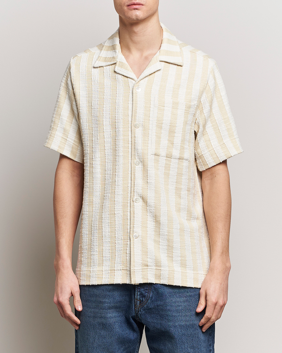 Uomini | Camicie | NN07 | Julio Striped Short Sleeve Shirt Khaki/White