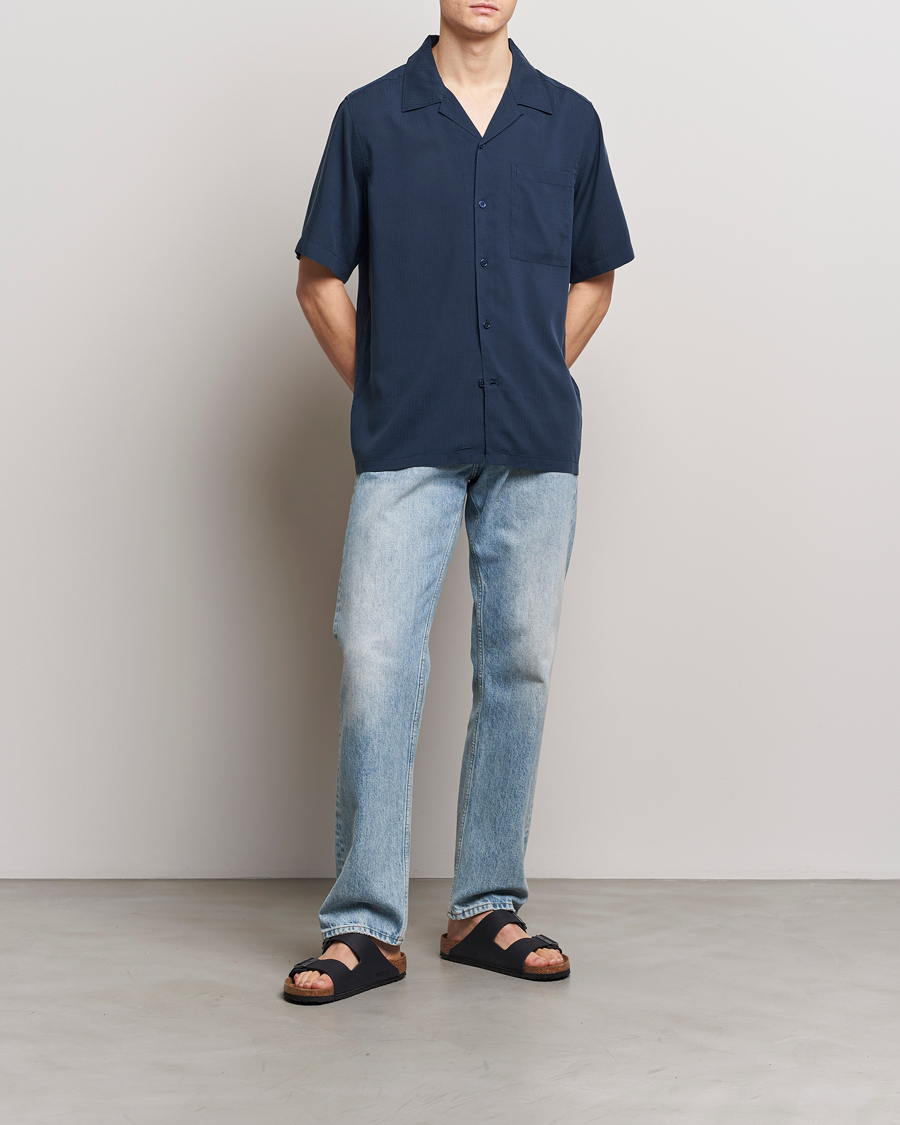 Uomini | Camicie | NN07 | Julio Ripstop Short Sleeve Shirt Navy Blue