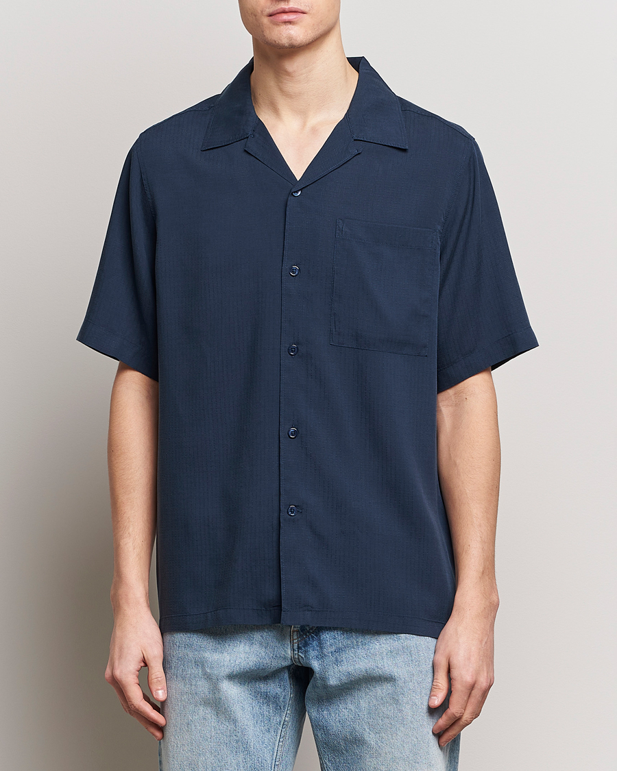 Uomini | Camicie | NN07 | Julio Ripstop Short Sleeve Shirt Navy Blue