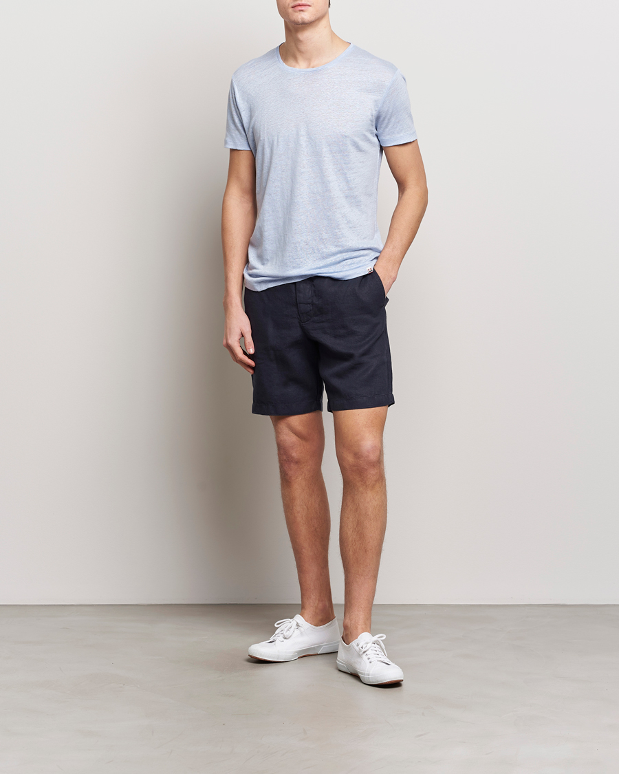 Uomini | T-shirt | Orlebar Brown | OB Linen Crew Neck Tee Soft Blue