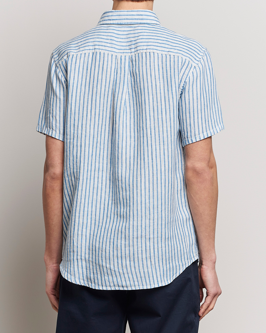 Uomini | Camicie | LES DEUX | Kris Linen Striped Short Sleeve Shirt Blue/Ivory