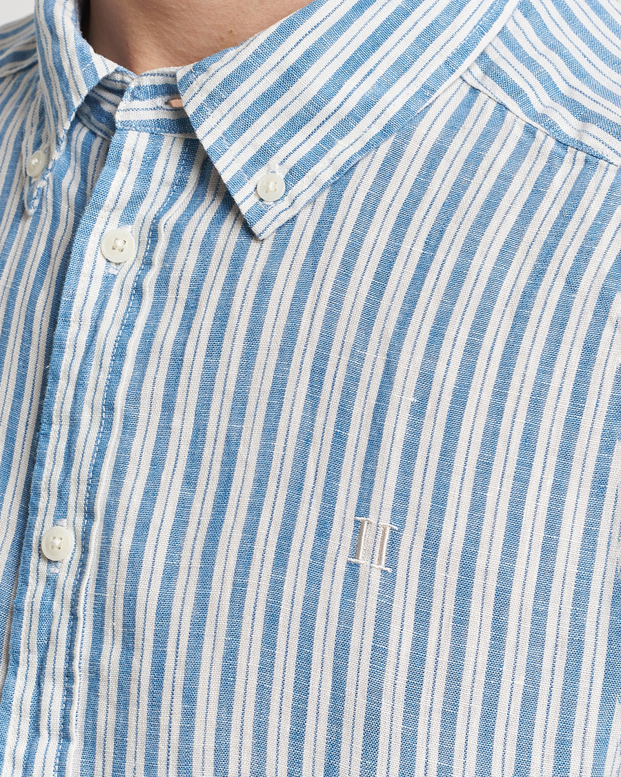 Uomini | Camicie | LES DEUX | Kris Linen Striped Short Sleeve Shirt Blue/Ivory