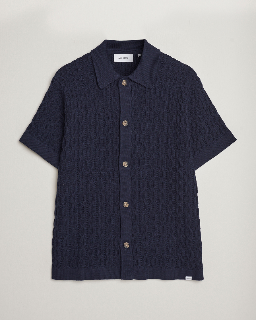 Uomini | Camicie | LES DEUX | Garret Knitted Short Sleeve Shirt Dark Navy