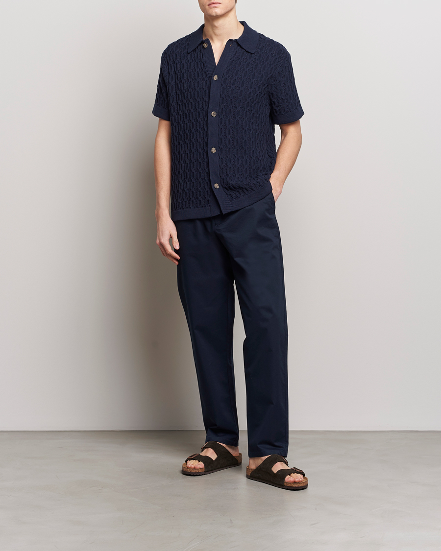 Uomini | Camicie | LES DEUX | Garret Knitted Short Sleeve Shirt Dark Navy