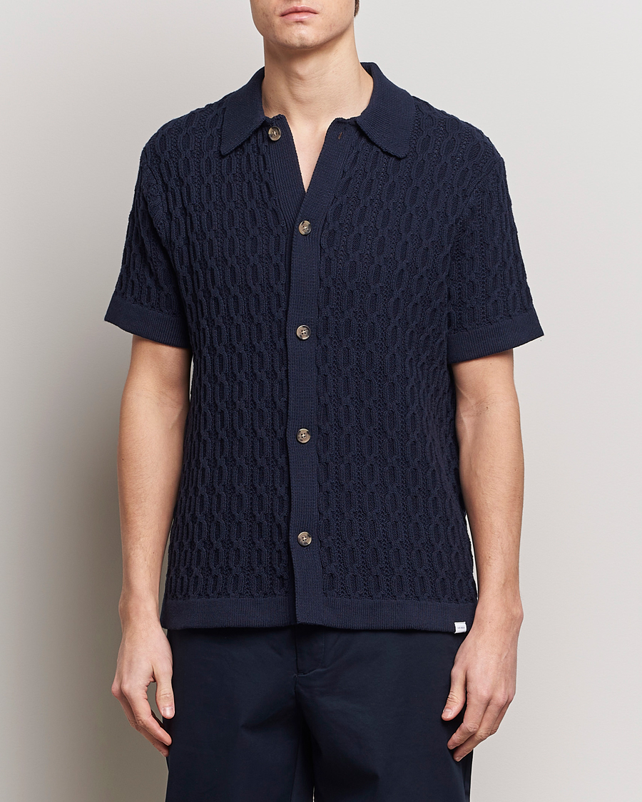 Uomini | Camicie | LES DEUX | Garret Knitted Short Sleeve Shirt Dark Navy
