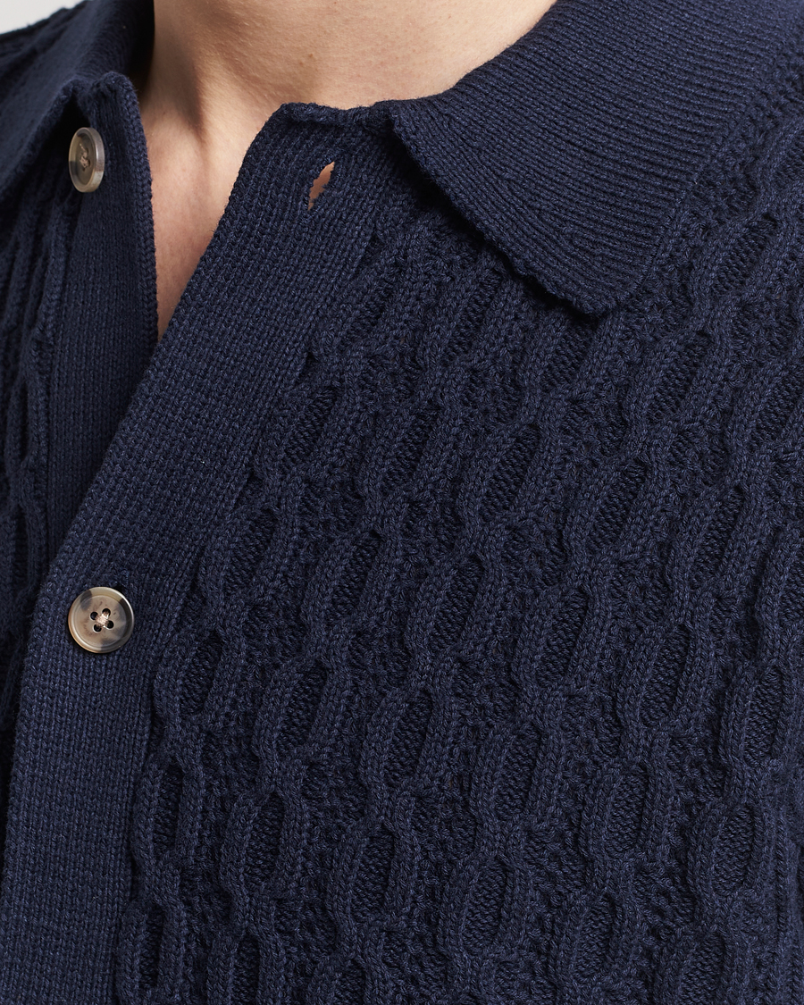 Uomini | Camicie | LES DEUX | Garret Knitted Short Sleeve Shirt Dark Navy