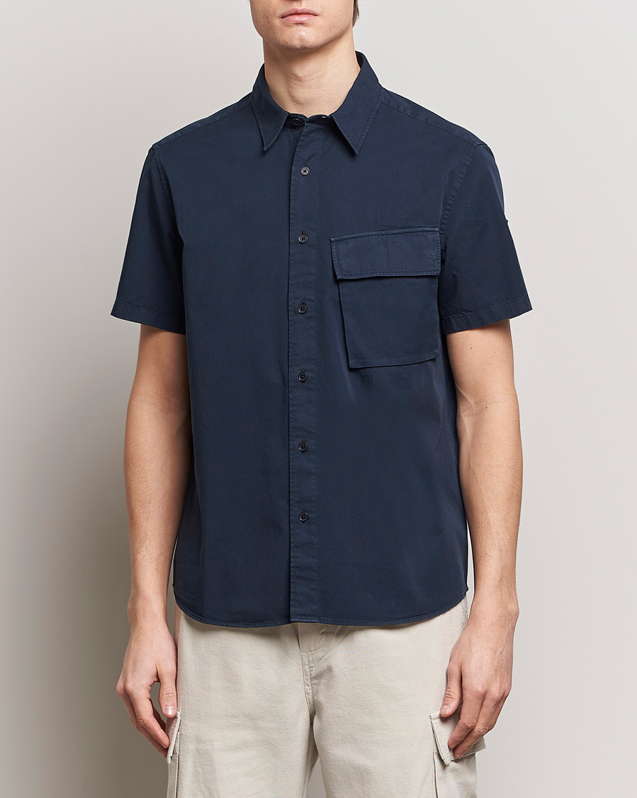 Uomini | Camicie | Belstaff | Scale Short Sleeve Cotton Shirt Dark Ink