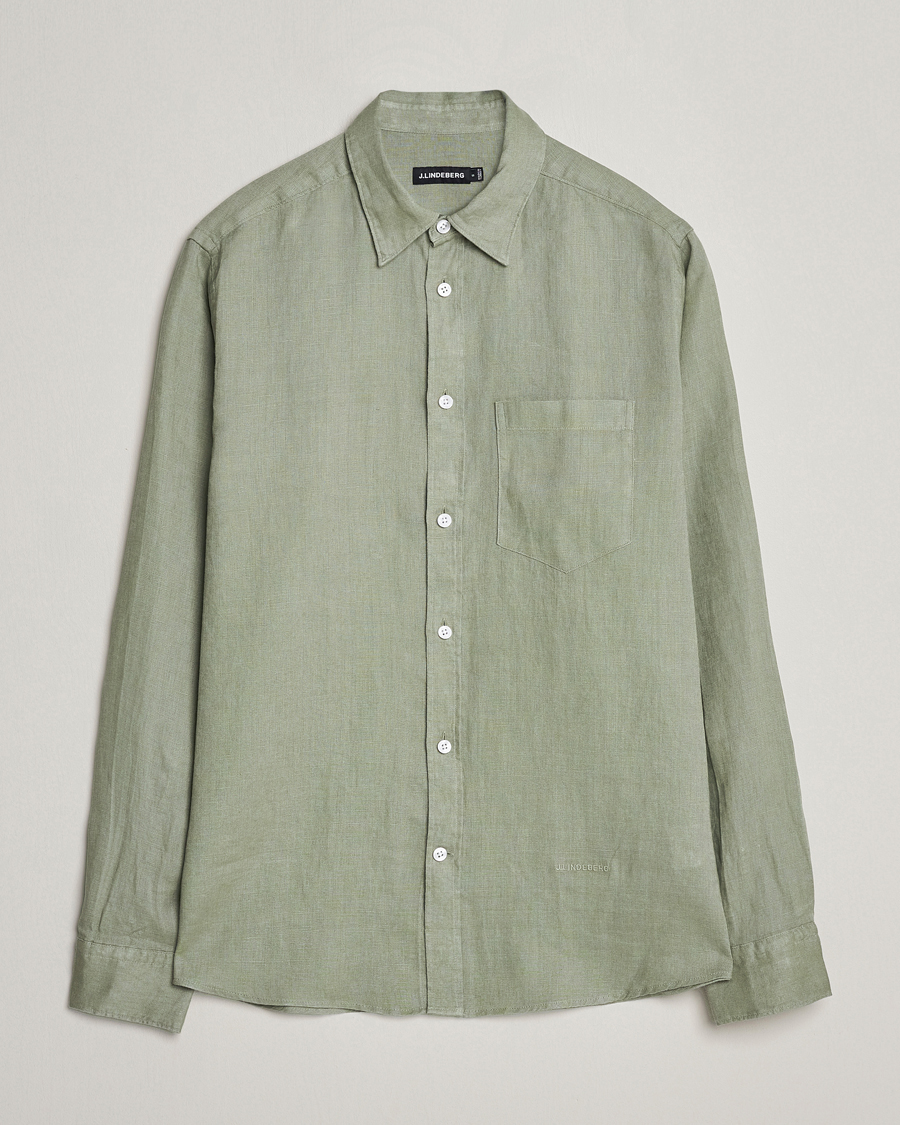 Uomini | Camicie | J.Lindeberg | Regular Fit Clean Linen Shirt Oil Green