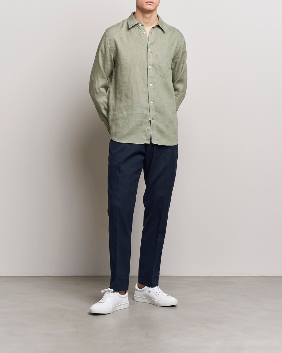 Uomini | Camicie | J.Lindeberg | Regular Fit Clean Linen Shirt Oil Green