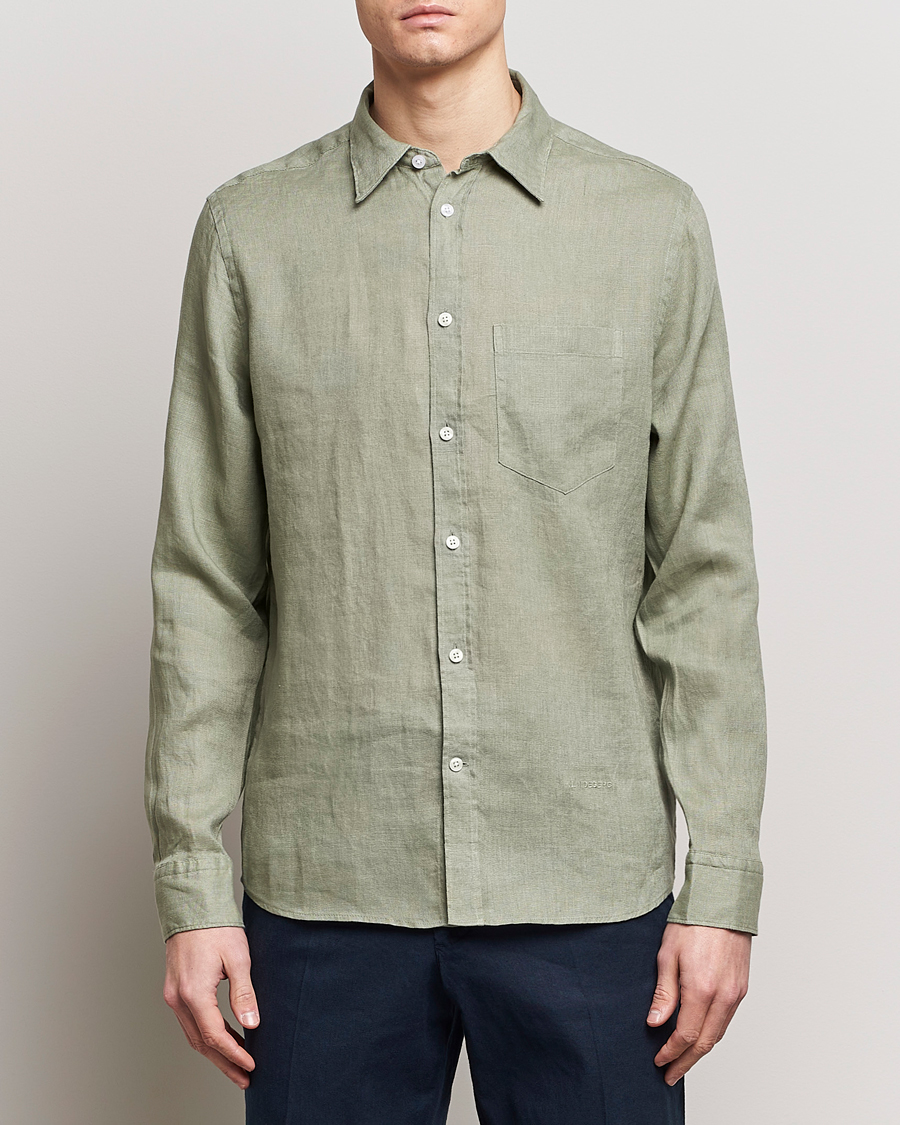 Uomini | Camicie | J.Lindeberg | Regular Fit Clean Linen Shirt Oil Green