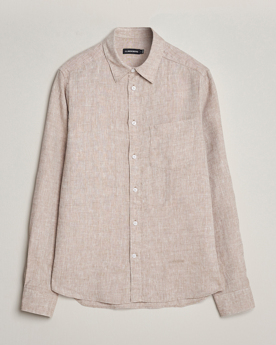 Uomini | Camicie | J.Lindeberg | Slim Fit Linen Melange Shirt Batique Khaki