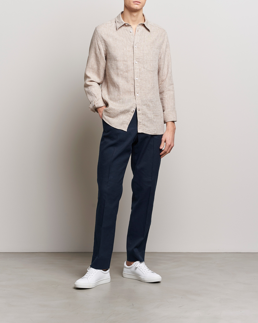 Uomini | Camicie | J.Lindeberg | Slim Fit Linen Melange Shirt Batique Khaki