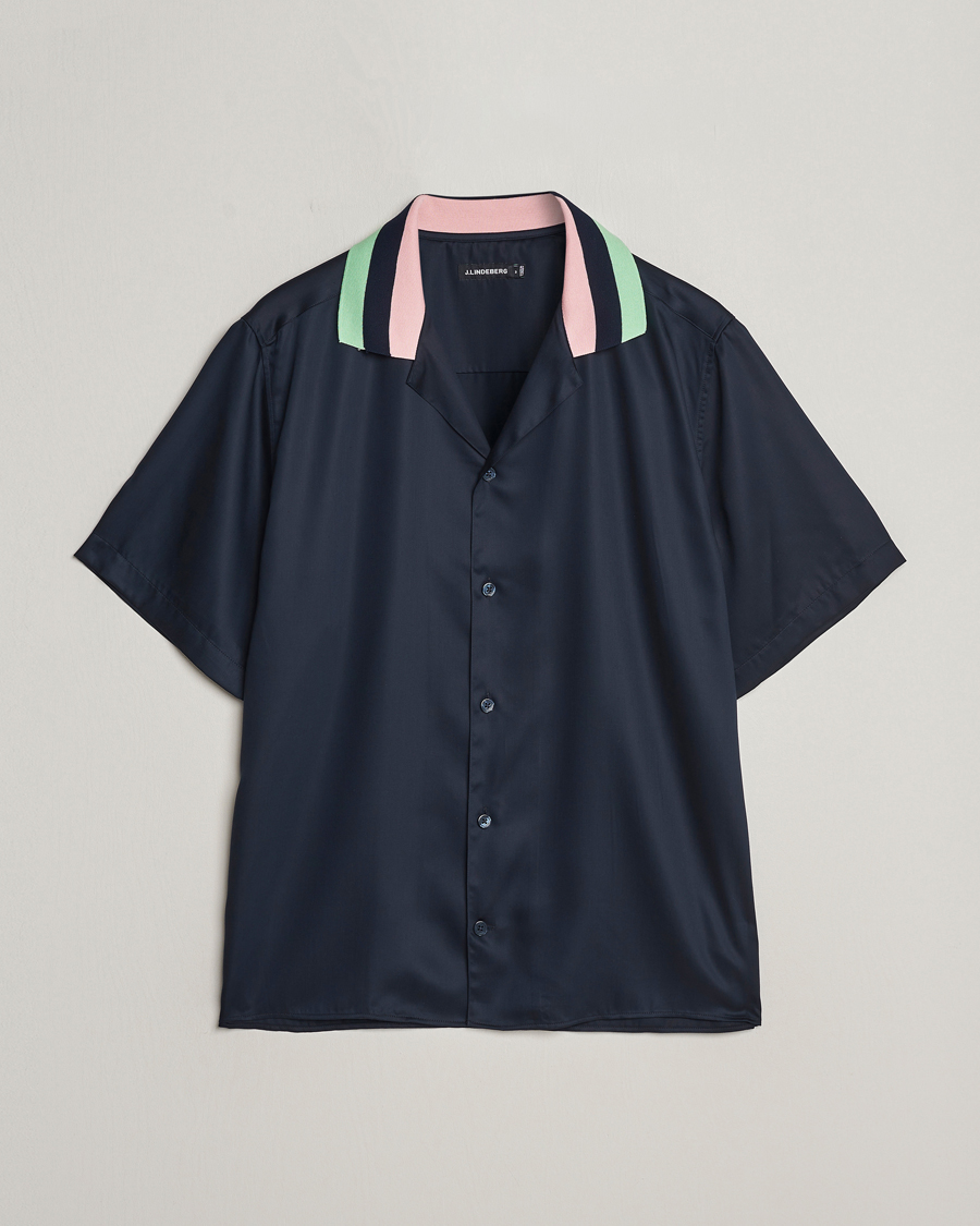 Uomini | Camicie | J.Lindeberg | Skala Knit Collar Tencel Shirt Navy