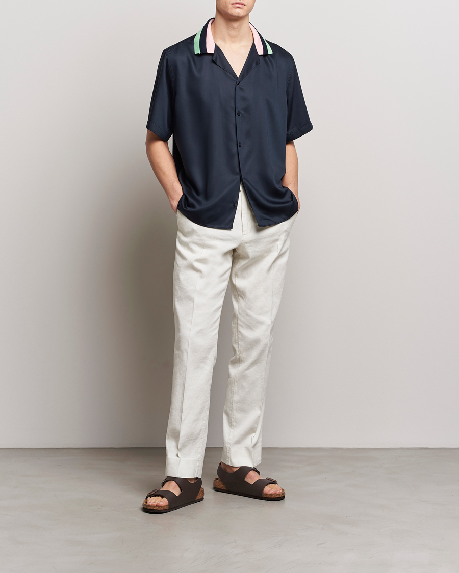 Uomini | Camicie | J.Lindeberg | Skala Knit Collar Tencel Shirt Navy