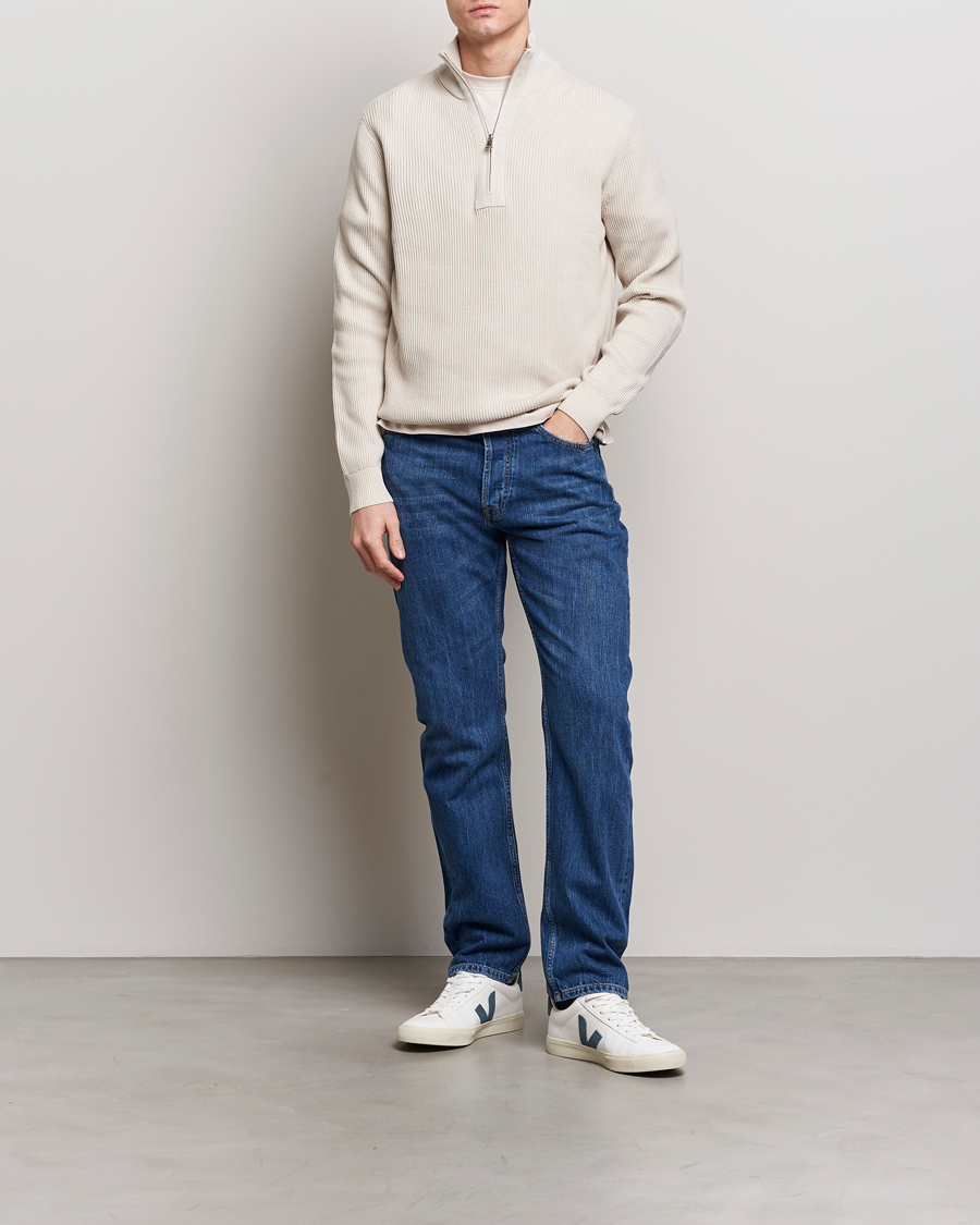 Uomini | Maglieria | J.Lindeberg | Alex Half Zip Organic Cotton Sweater Moonbeam