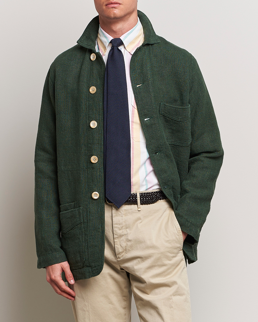 Uomini | Giacche | Drake's | Heavy Linen Chore Jacket Green