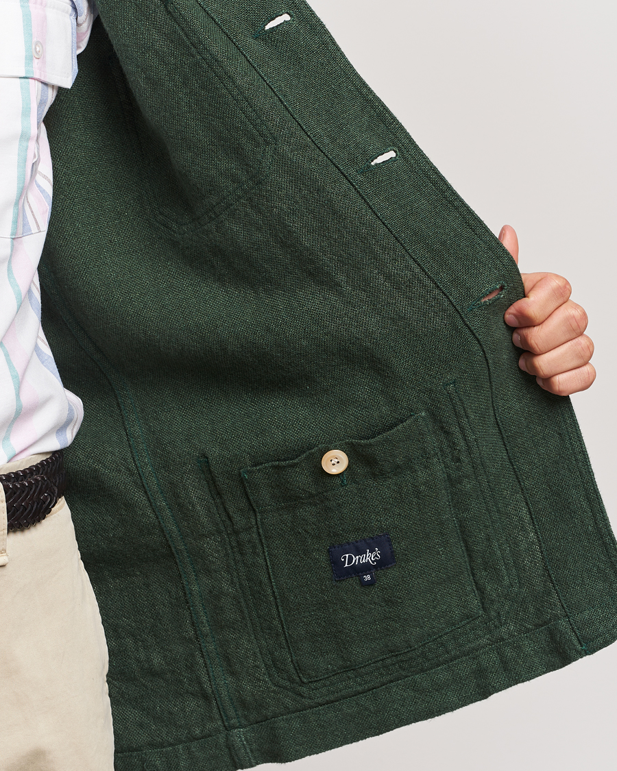 Uomini | Giacche | Drake's | Heavy Linen Chore Jacket Green
