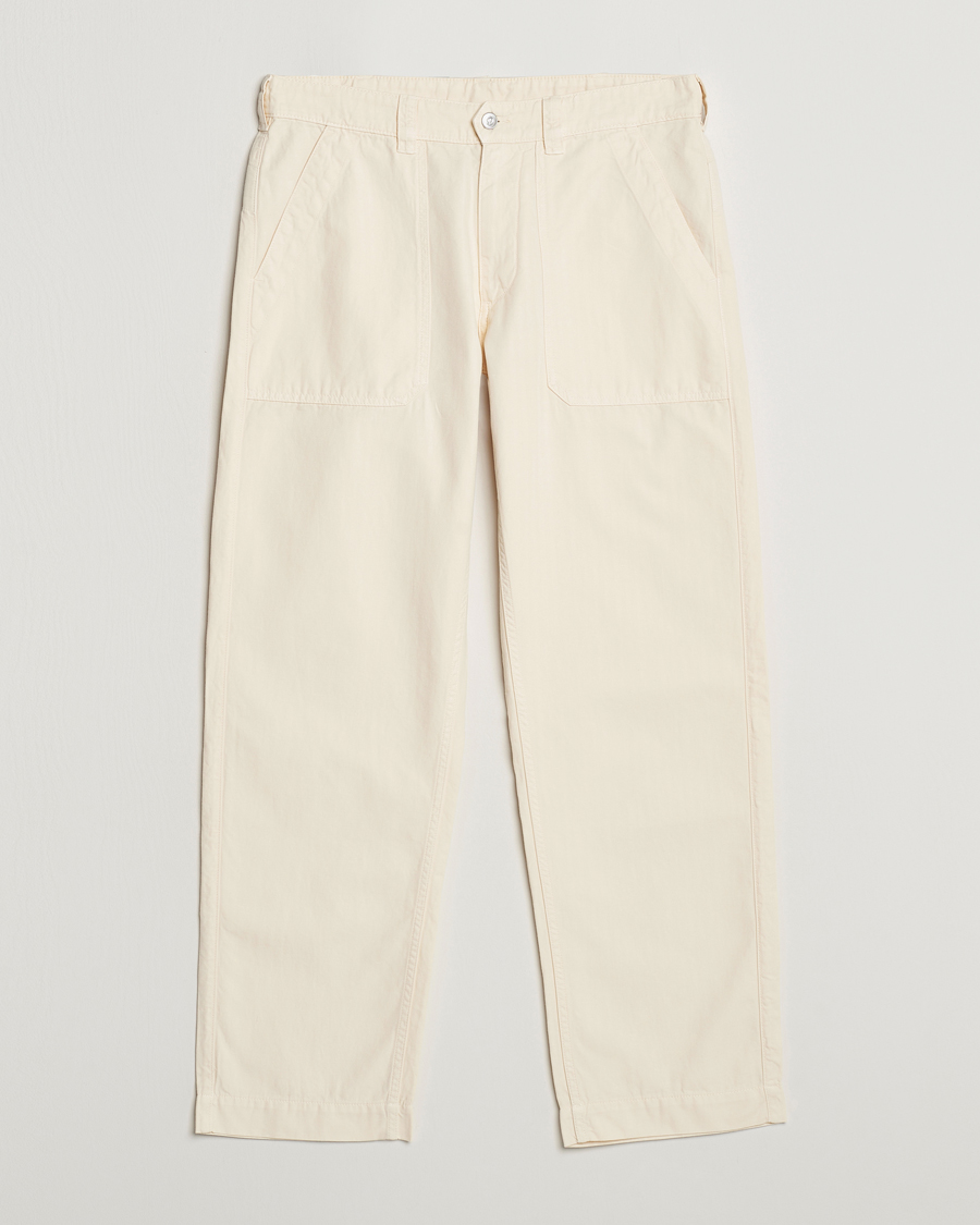 Uomini | Pantaloni | Drake's | Herringbone Fatigue Cotton Trousers Ecru