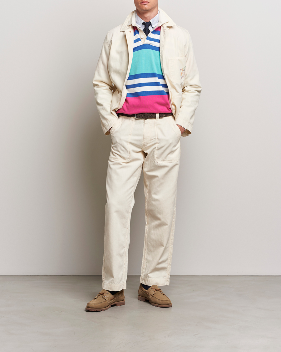 Uomini | Pantaloni | Drake's | Herringbone Fatigue Cotton Trousers Ecru