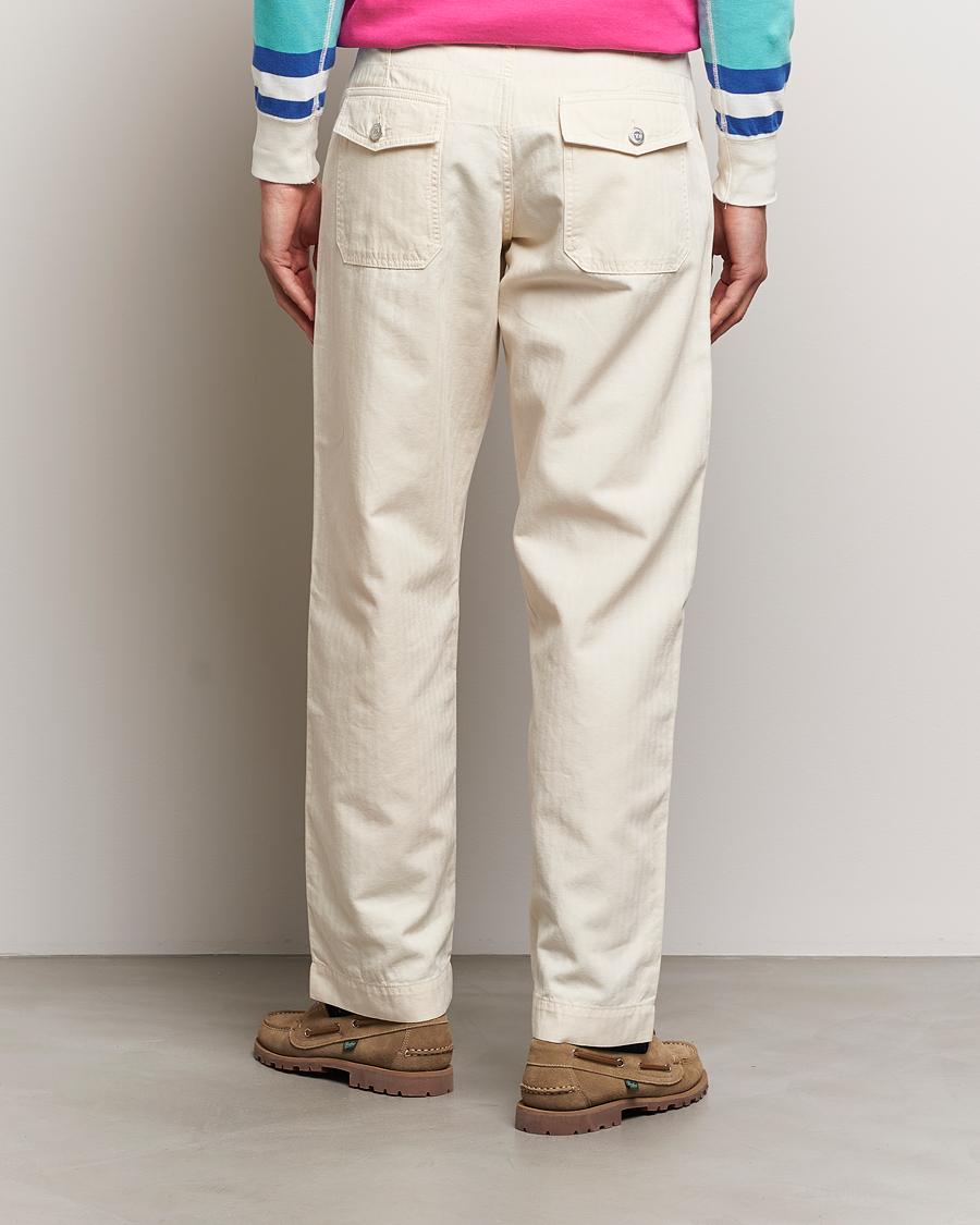Uomini | Pantaloni | Drake's | Herringbone Fatigue Cotton Trousers Ecru