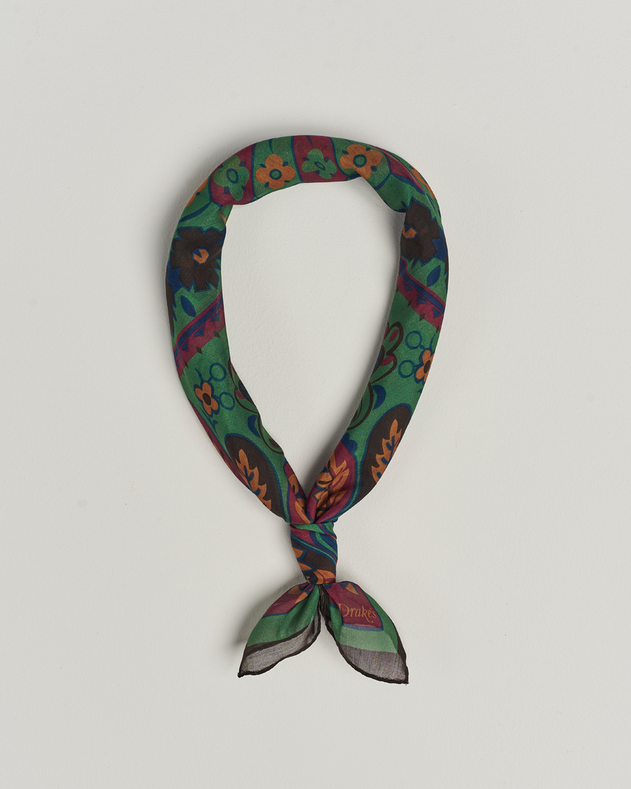 Uomini | Drake's Folk Flower Bandana Green | Drake's | Folk Flower Bandana Green
