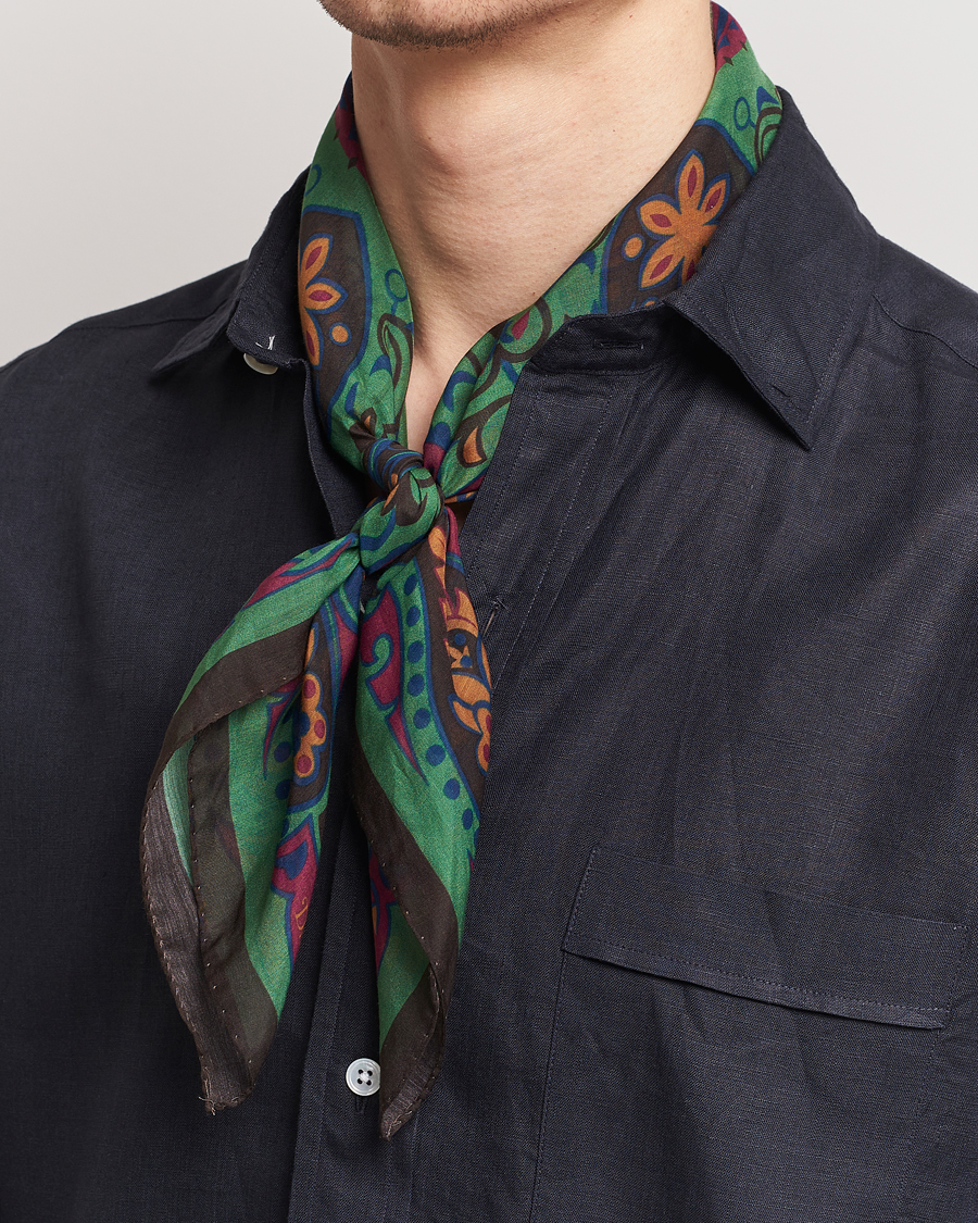 Uomini | Drake's Folk Flower Bandana Green | Drake's | Folk Flower Bandana Green