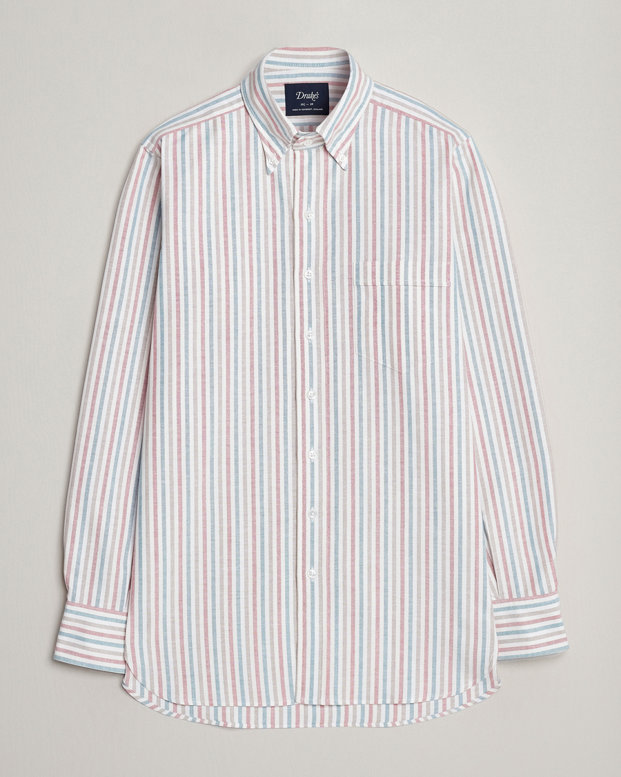 Uomini | Camicie | Drake's | Thin Tripple Stripe Oxford Shirt White