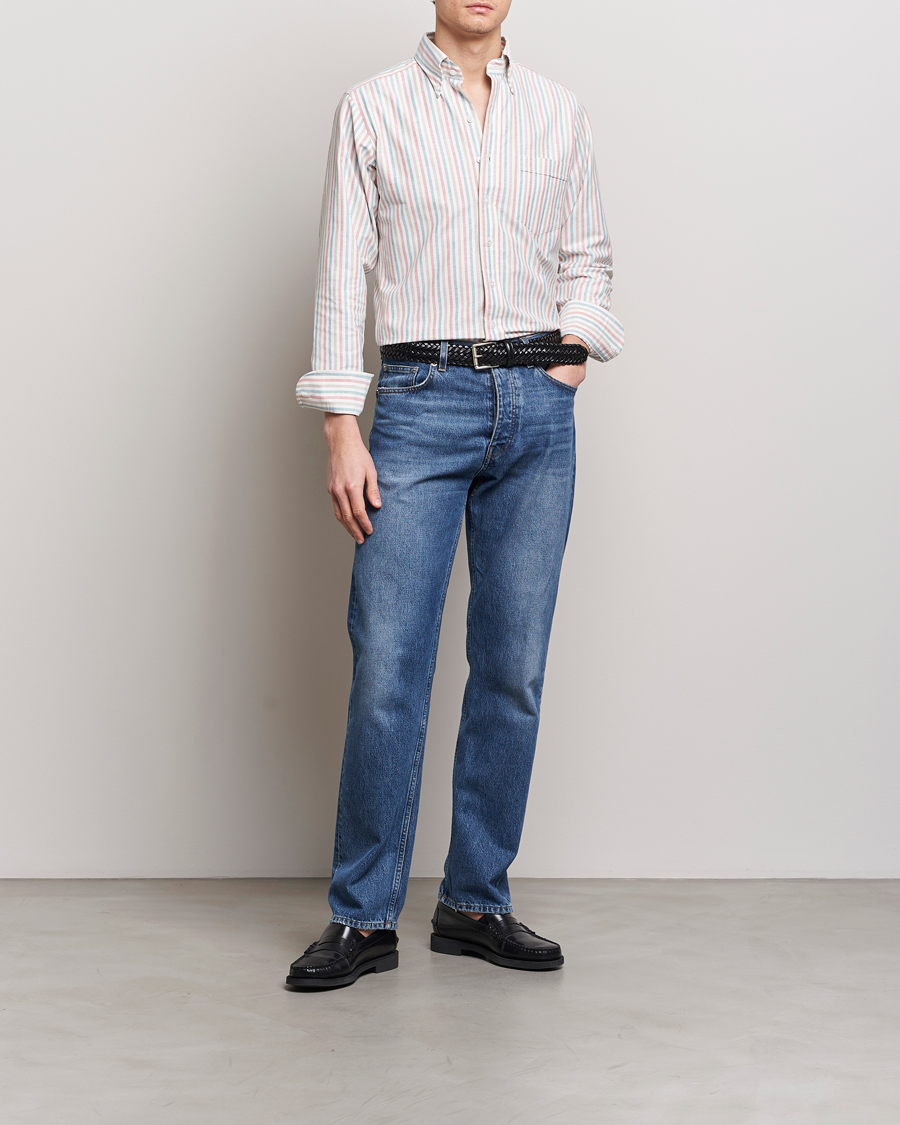 Uomini | Camicie | Drake's | Thin Tripple Stripe Oxford Shirt White
