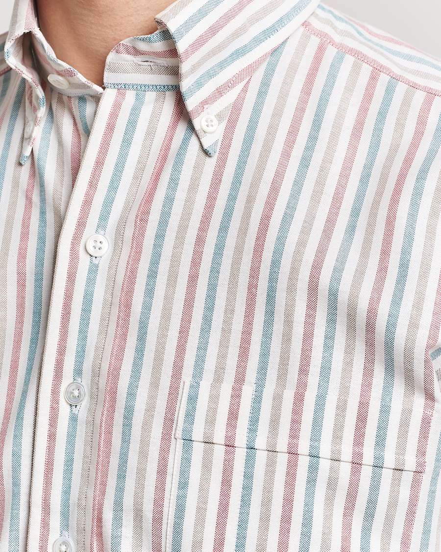 Uomini | Camicie | Drake's | Thin Tripple Stripe Oxford Shirt White