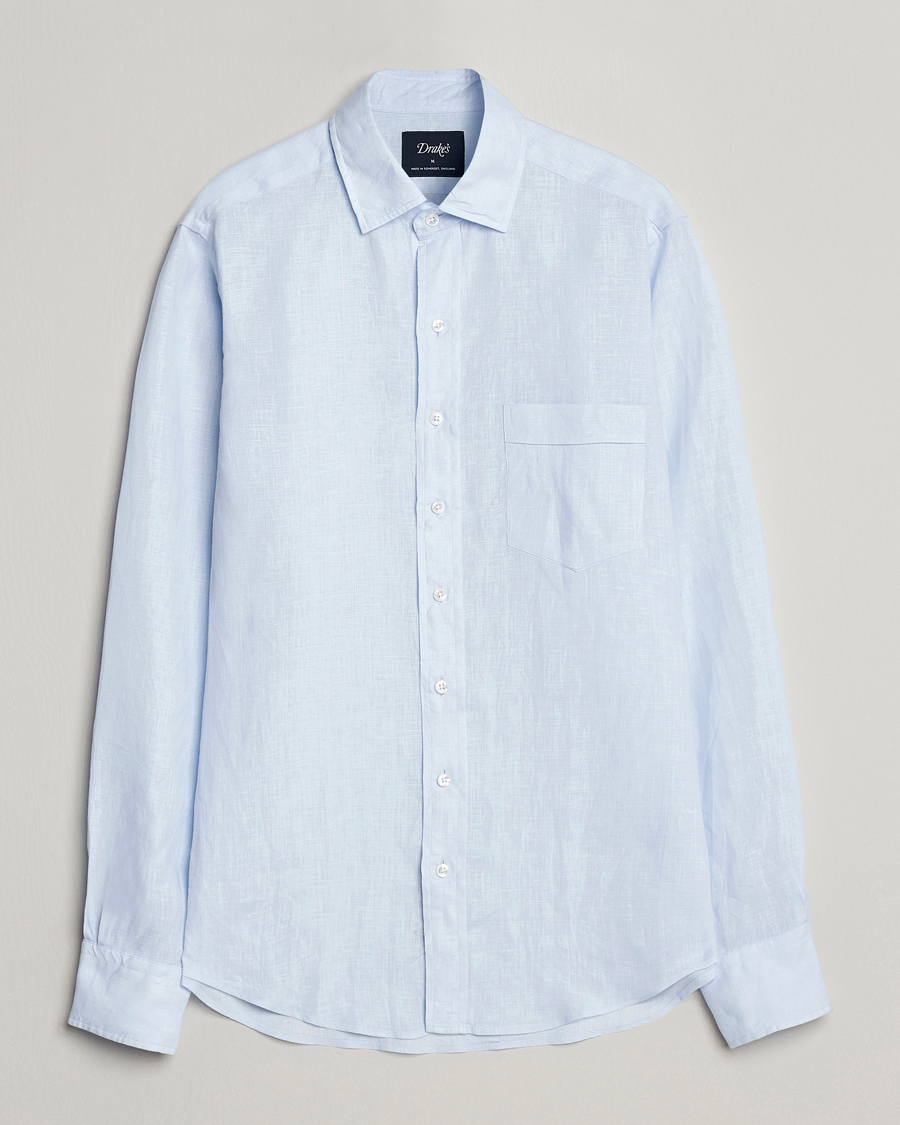 Uomini | Camicie | Drake's | Linen Summer Shirt Sky Blue