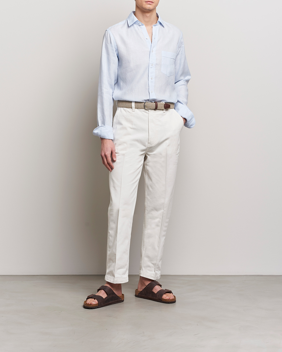 Uomini | Camicie | Drake's | Linen Summer Shirt Sky Blue