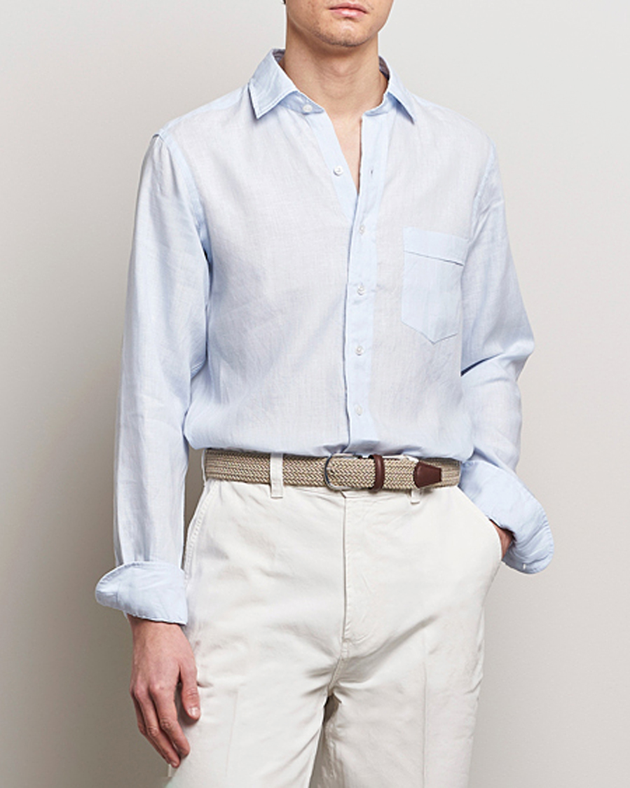 Uomini | Camicie | Drake's | Linen Summer Shirt Sky Blue