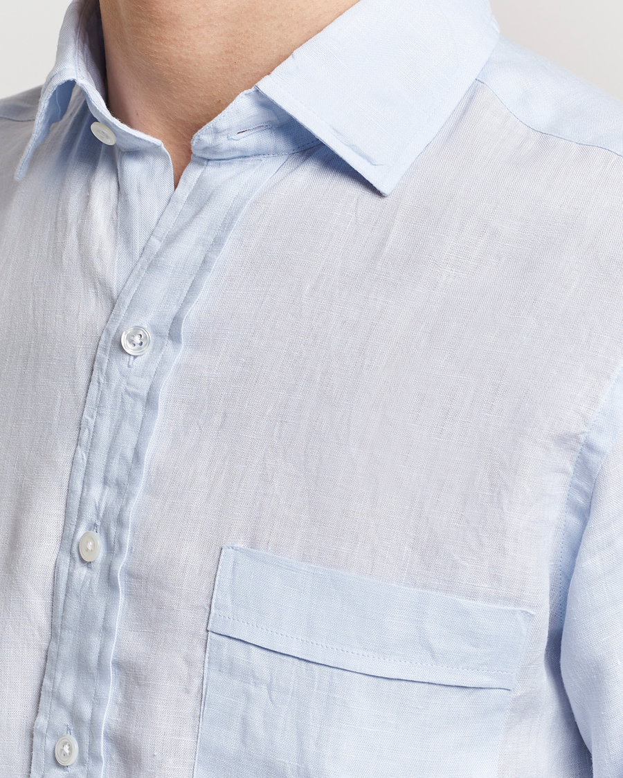 Uomini | Camicie | Drake's | Linen Summer Shirt Sky Blue