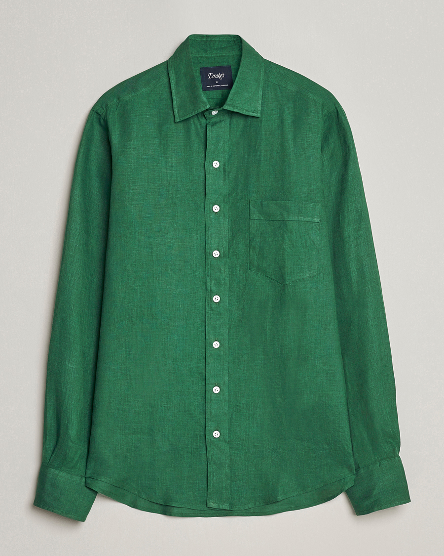 Uomini | Camicie | Drake's | Linen Summer Shirt Green