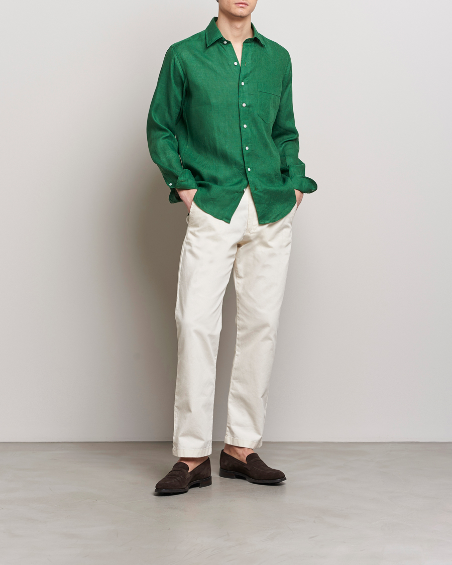 Uomini | Camicie | Drake's | Linen Summer Shirt Green
