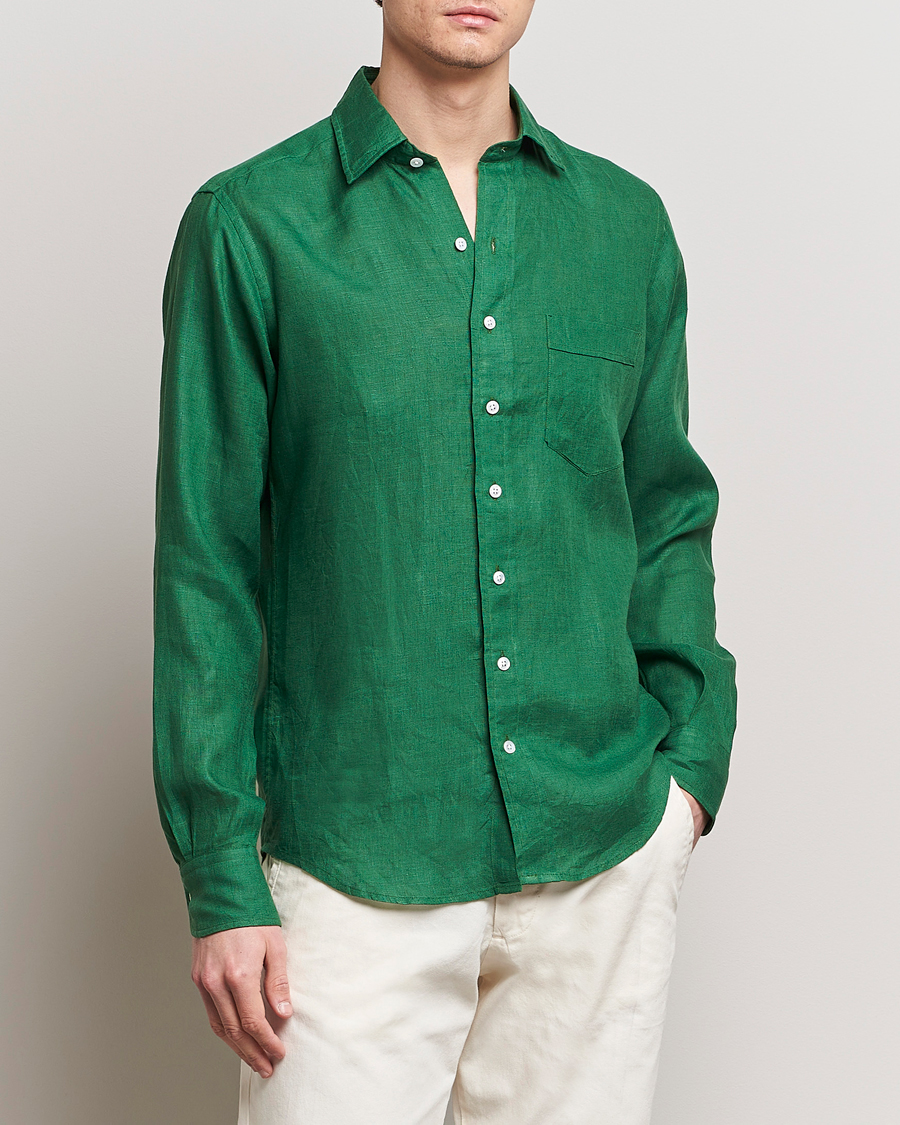 Uomini | Camicie | Drake's | Linen Summer Shirt Green