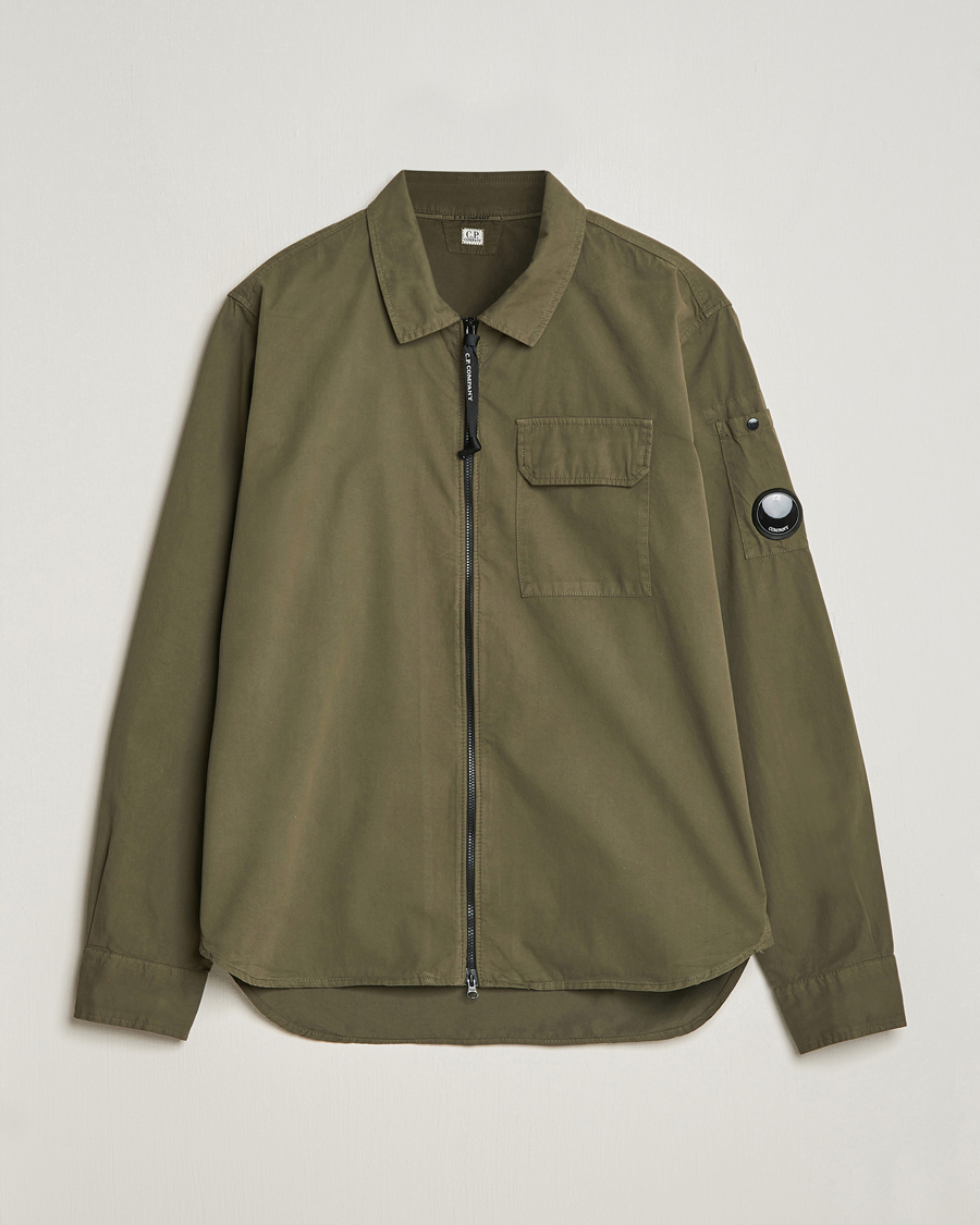 Uomini | Camicie | C.P. Company | Garment Dyed Gabardine Zip Shirt Jacket Army