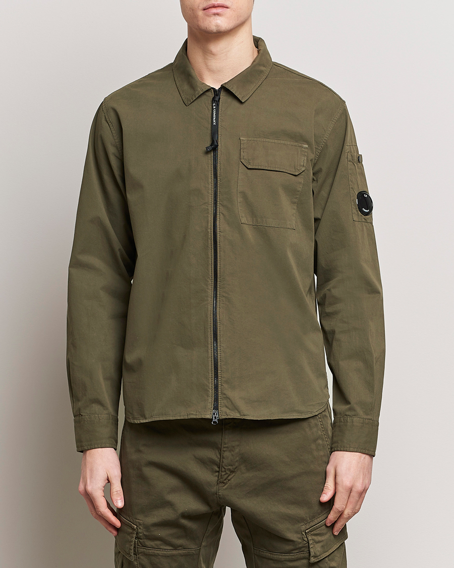 Uomini | Camicie | C.P. Company | Garment Dyed Gabardine Zip Shirt Jacket Army