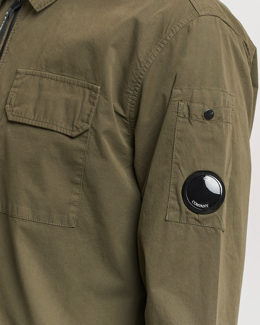 Uomini | Camicie | C.P. Company | Garment Dyed Gabardine Zip Shirt Jacket Army