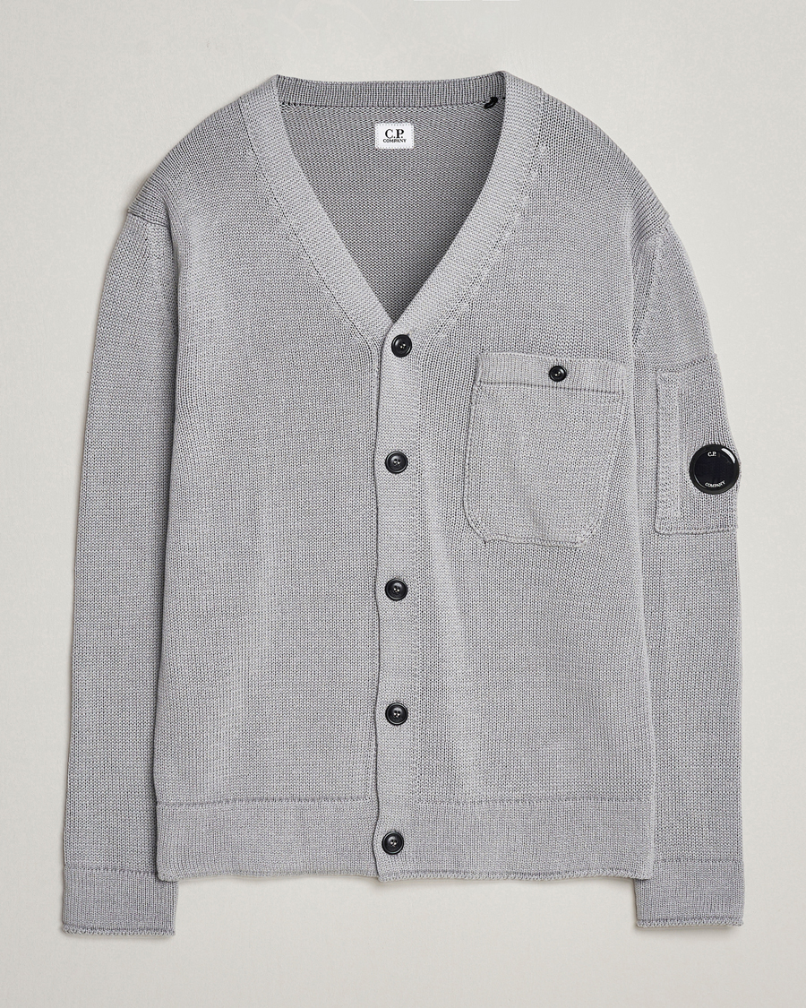Uomini | Maglieria | C.P. Company | Compact Cotton Lens Cardigan Light Grey