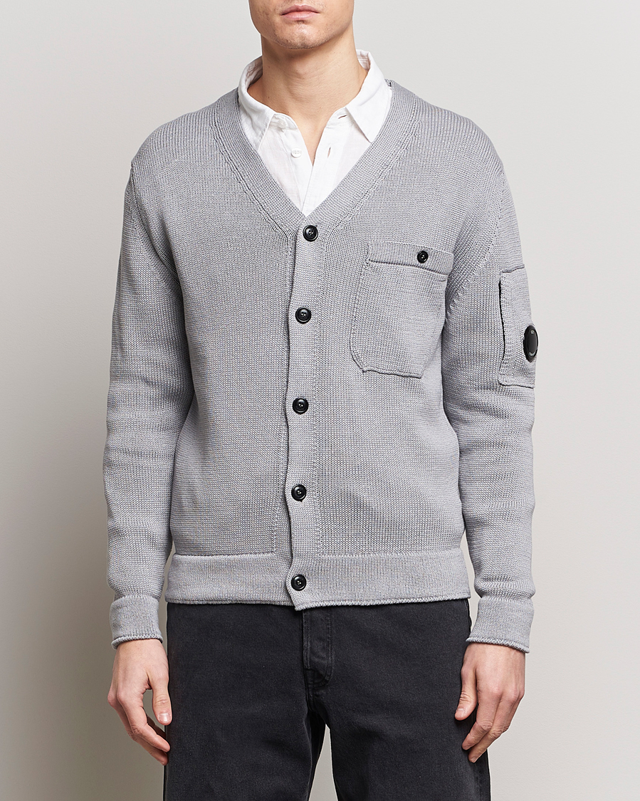 Uomini | Maglieria | C.P. Company | Compact Cotton Lens Cardigan Light Grey