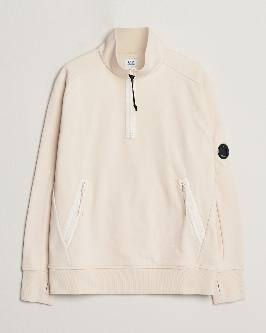 Uomini | Maglieria | C.P. Company | Diagonal Raised Fleece Half Zip Goggle Hoodie Ecru
