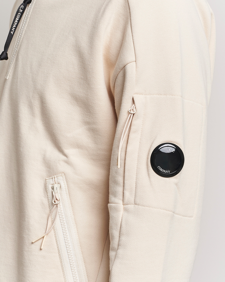 Uomini | Maglieria | C.P. Company | Diagonal Raised Fleece Half Zip Goggle Hoodie Ecru