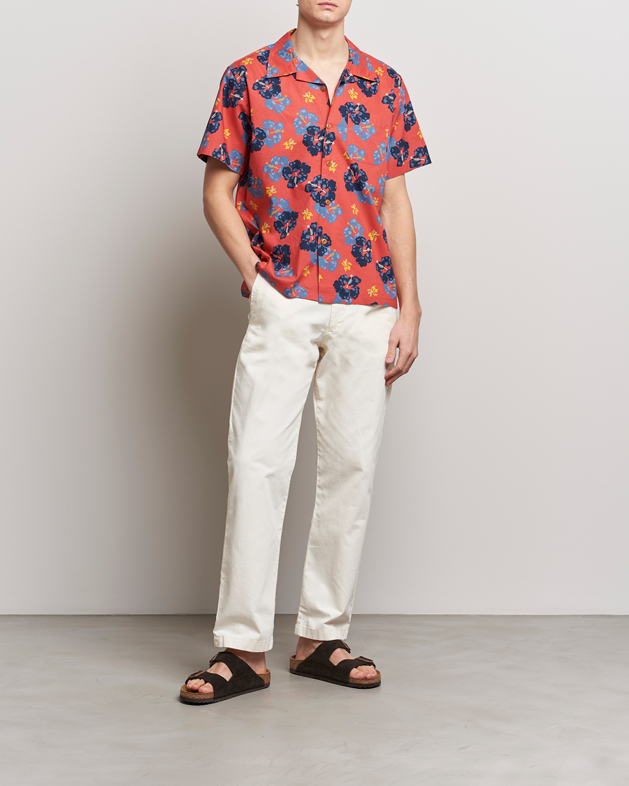 Uomini | Camicie | Nudie Jeans | Arthur Printed Flower Short Sleeve Shirt Red