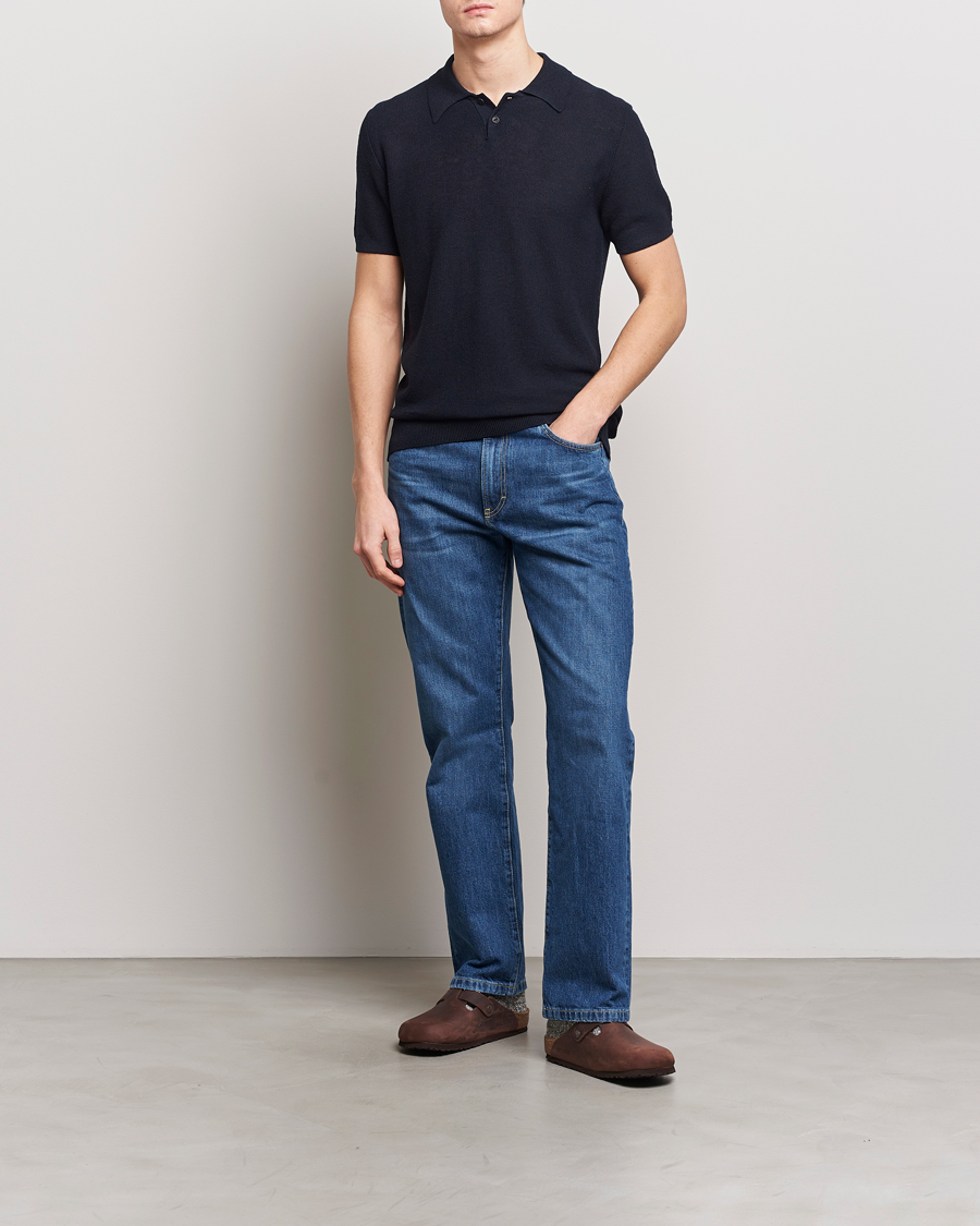 Uomini | Polo | A.P.C. | Jay Viscose/Linen Polo Dark Navy