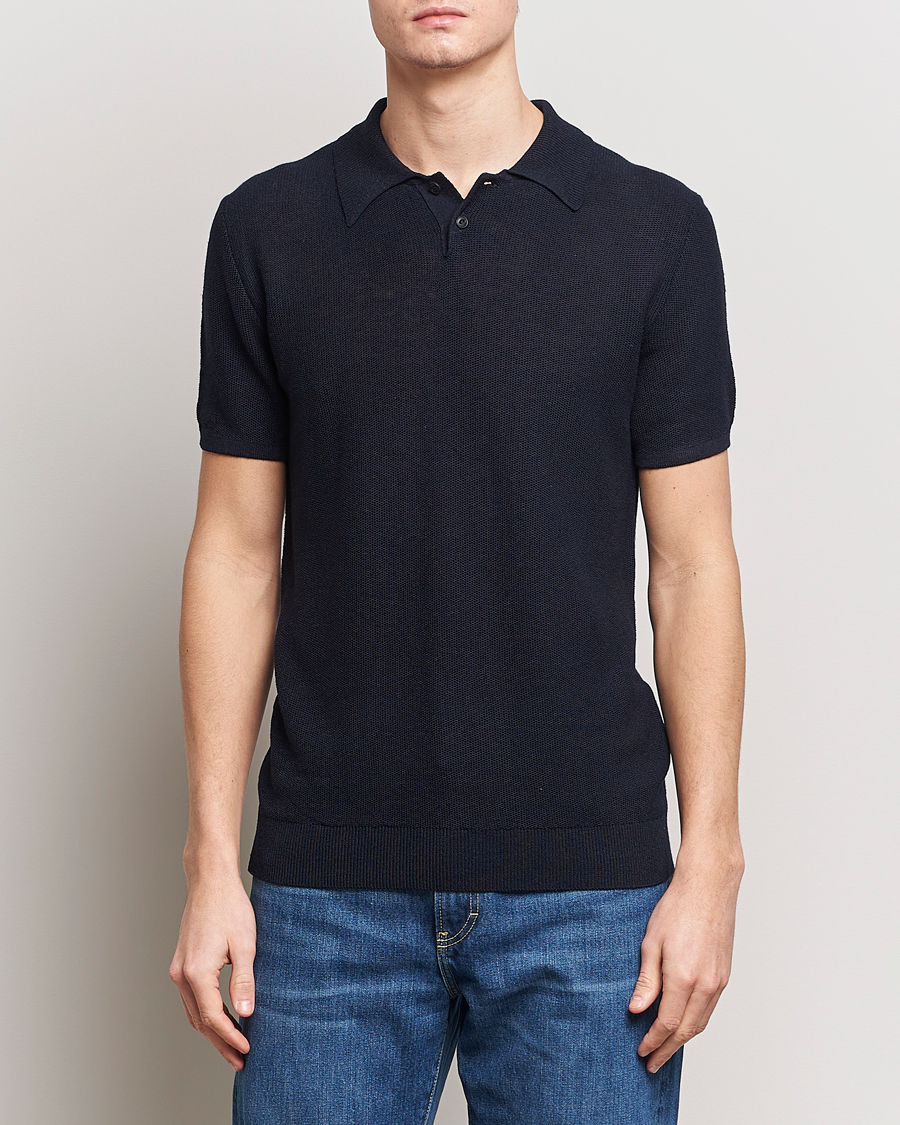 Uomini | Polo | A.P.C. | Jay Viscose/Linen Polo Dark Navy